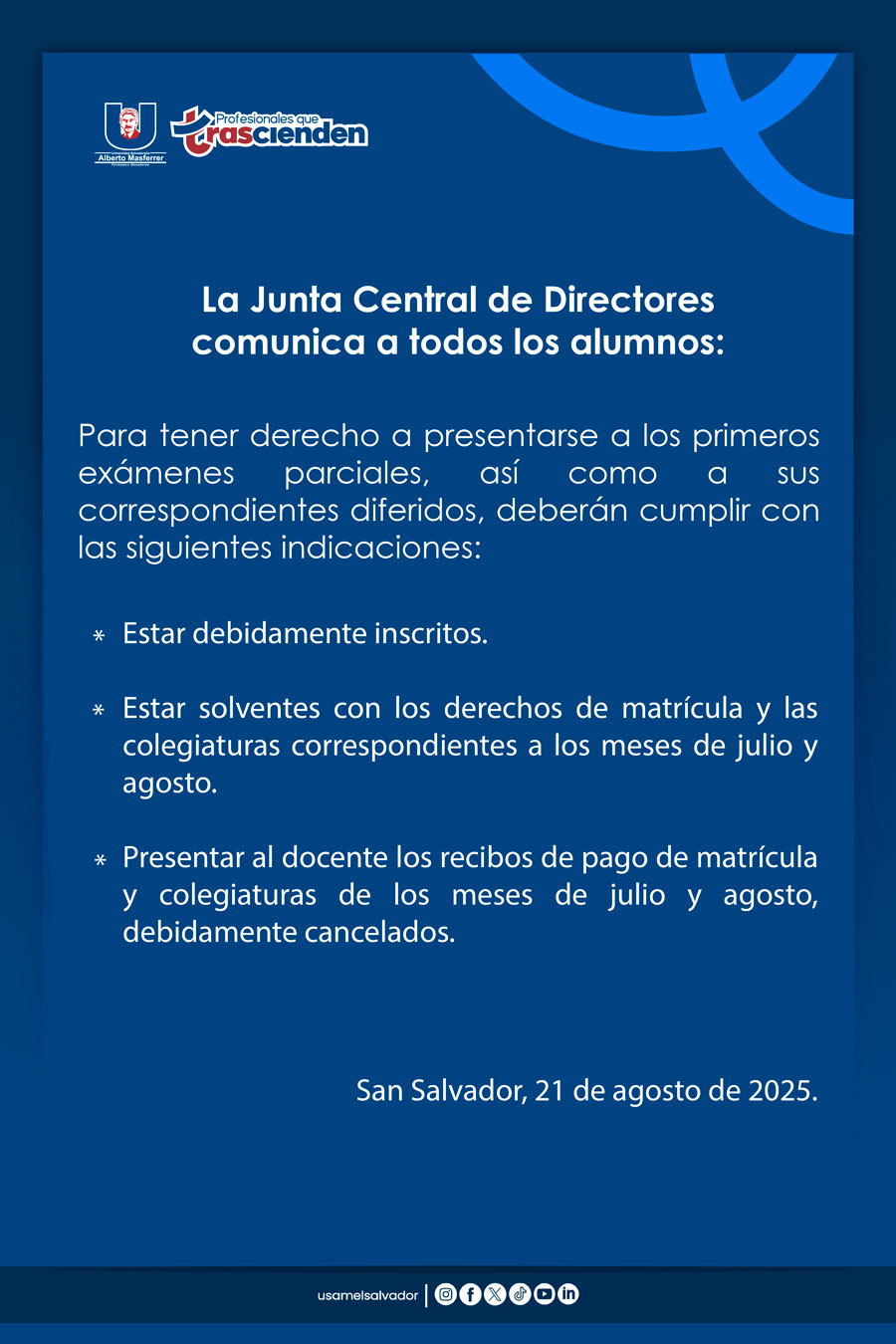 Fechas de primeros examenes 2025