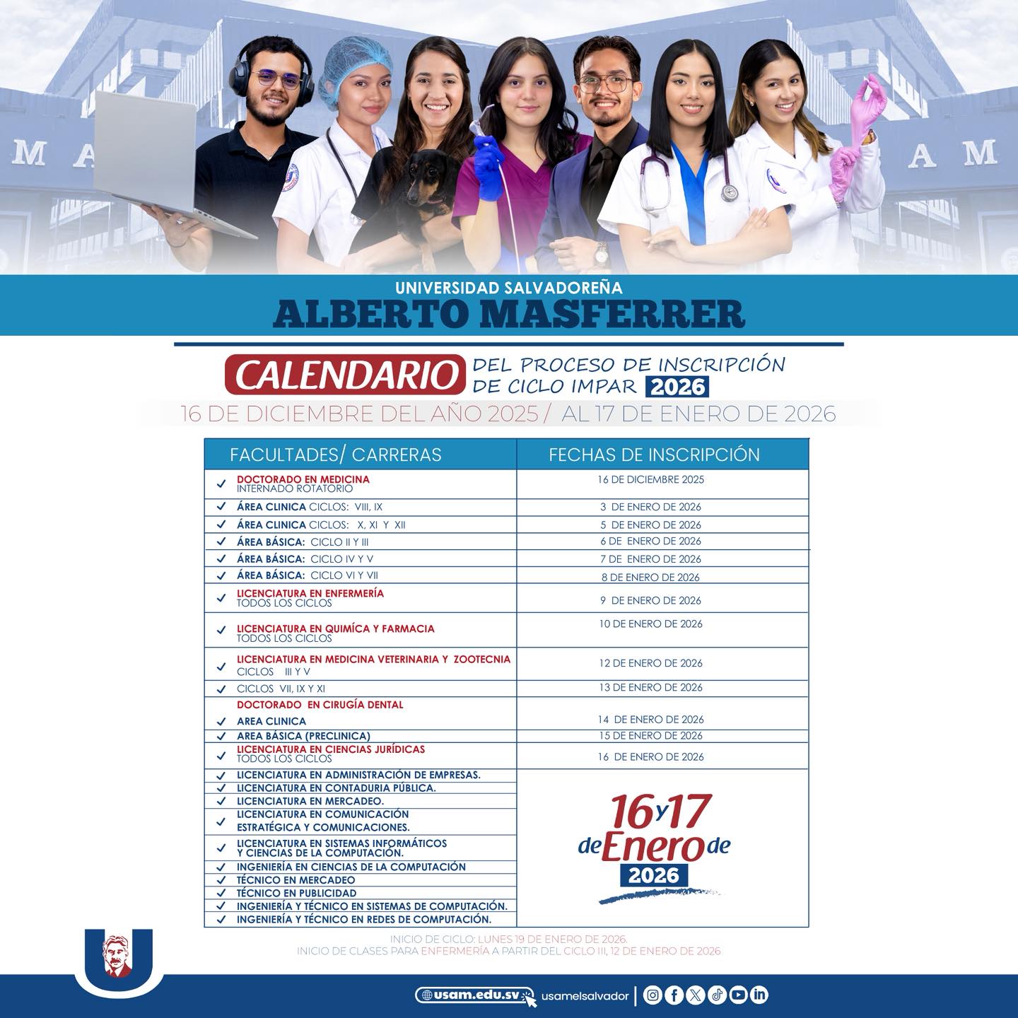 Calendario de proceso de inscripción 2025